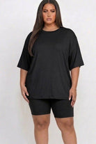 Women's plus size black oversized tee and biker shorts set