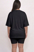 Women's plus size black oversized tee and biker shorts set, view 3