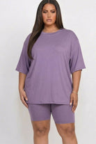 Women's plus size black oversized tee and biker shorts set, view 4