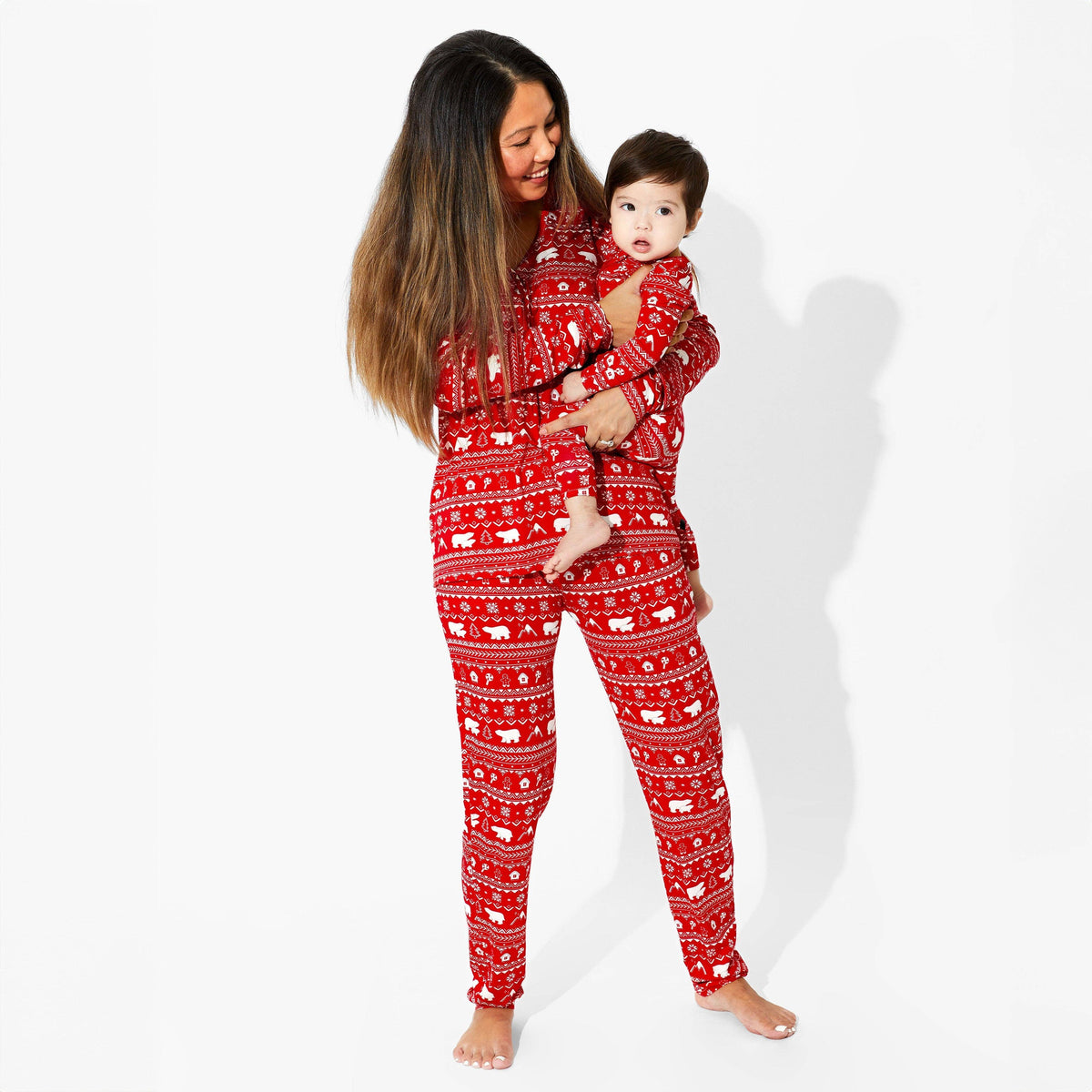 Women's red Fair Isle print bamboo jogger pajama set