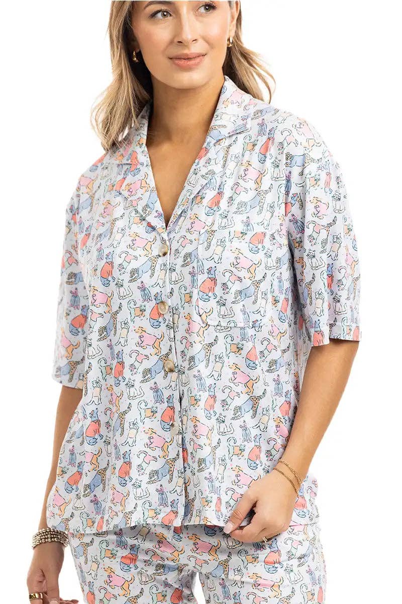Women's light blue posh pets print matching pajama set – view 2