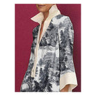 Women's black and white printed lapel collar long sleeve mini shirt dress – alternate view