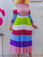 Women's printed mock neck top & pleated midi skirt set in pink, brown, orange or fuchsia – alternate view