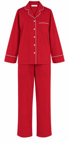 Women's red cotton flannel button-up pajama set