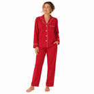 Women's red cotton flannel button-up pajama set – view 2