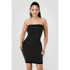 Women's royal blue rhinestone strapless bodycon mini dress