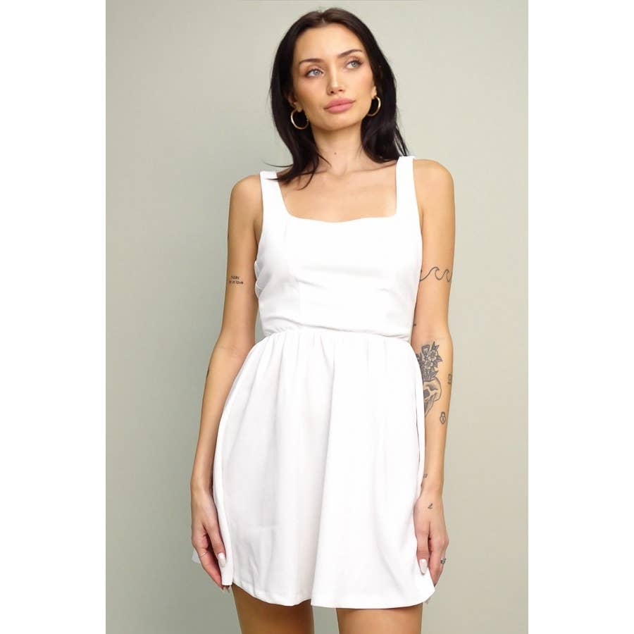 Women's ivory ruched halter V-neck bow back dress