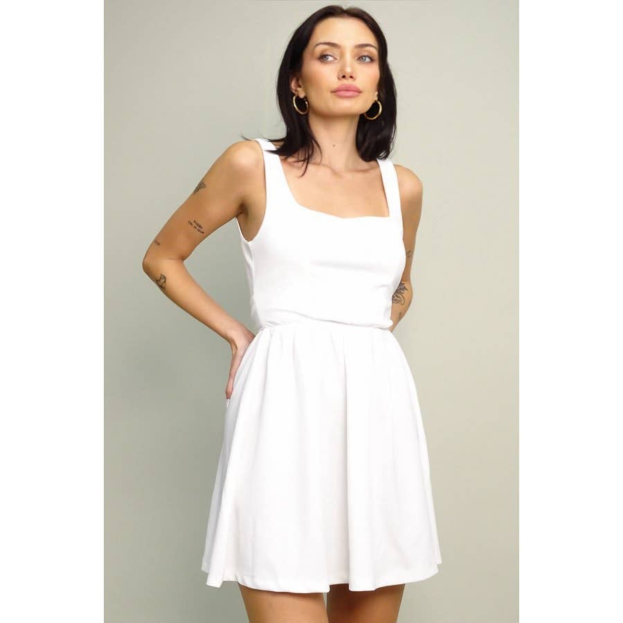 Women's ivory ruched halter V-neck bow back dress – view 3