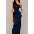 Women's navy ruched one-shoulder pleated maxi dress
