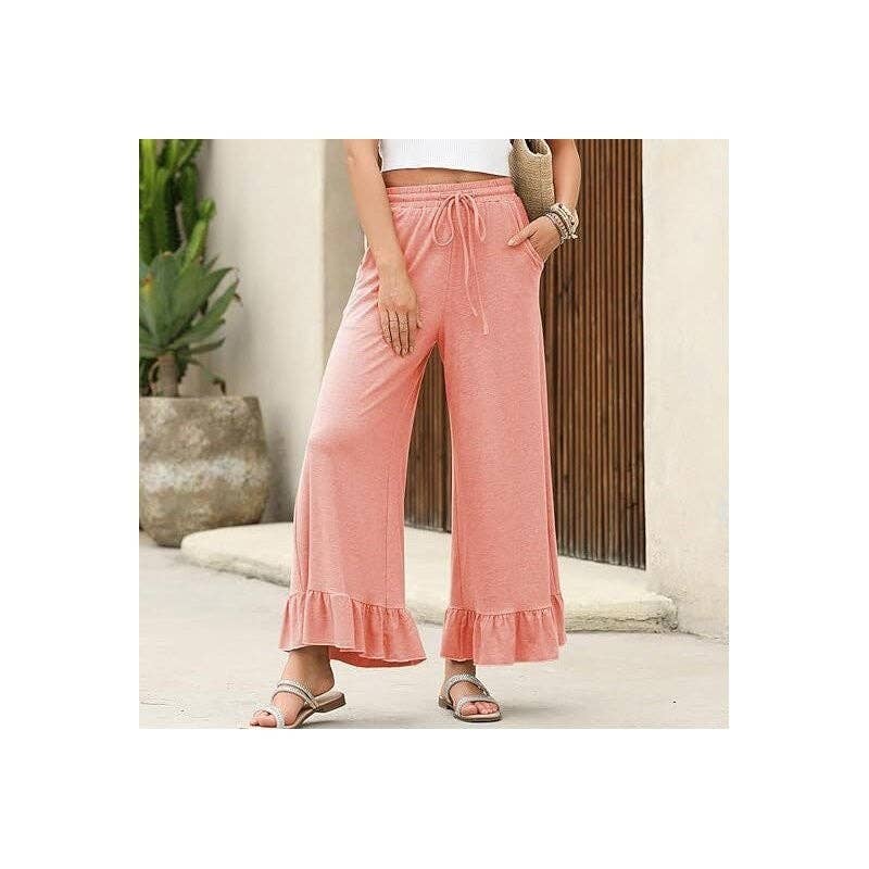 Women's malachite blue ruffle flare hem drawstring cropped pants – alternate view