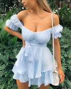 Women's red short sleeve cold shoulder mini dress