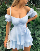 Women's red cold shoulder mini dress strap detail