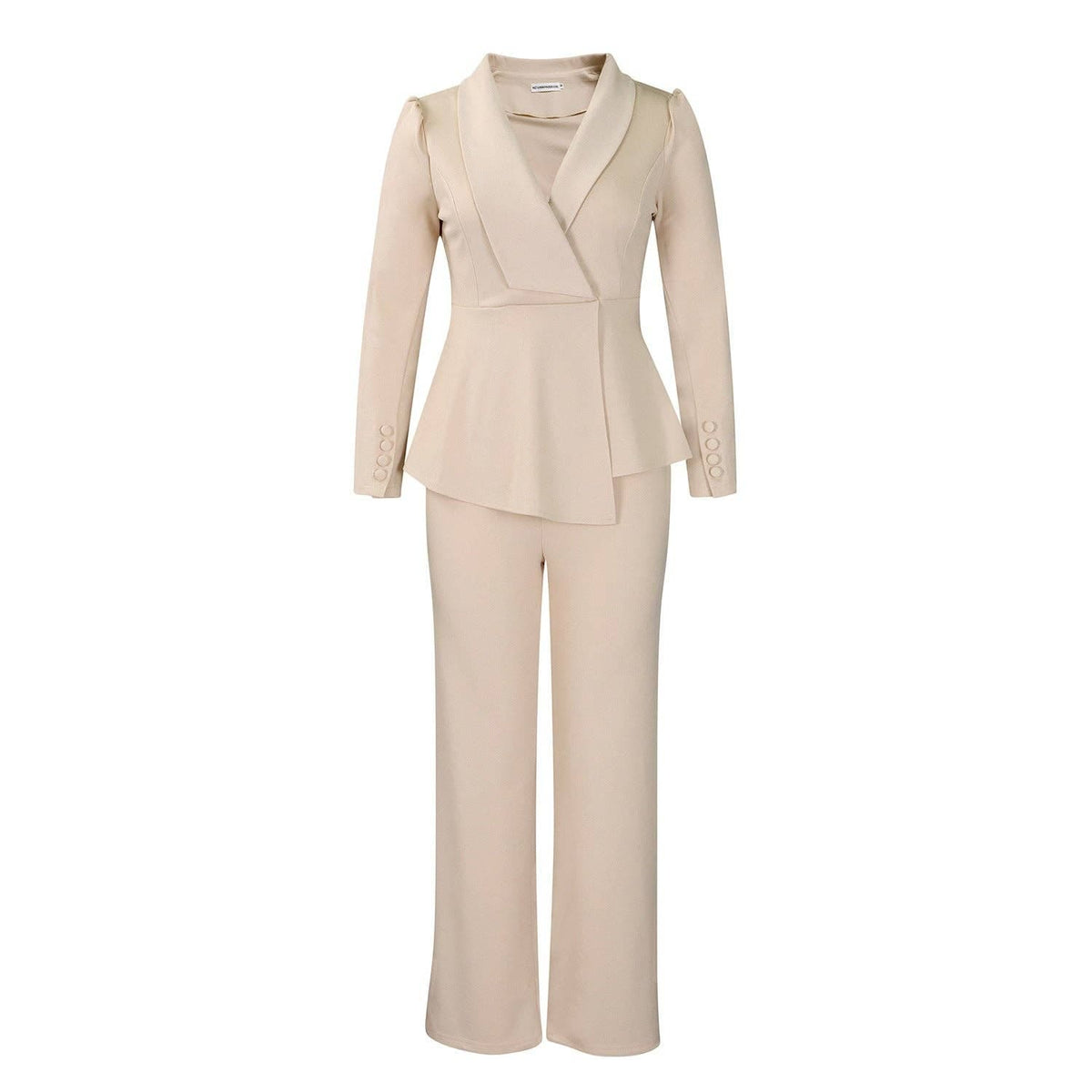 Women's khaki ruffle long sleeve top and wide leg pants set