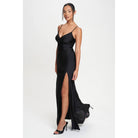 Women's black scalloped lace multi-way tie mermaid maxi dress