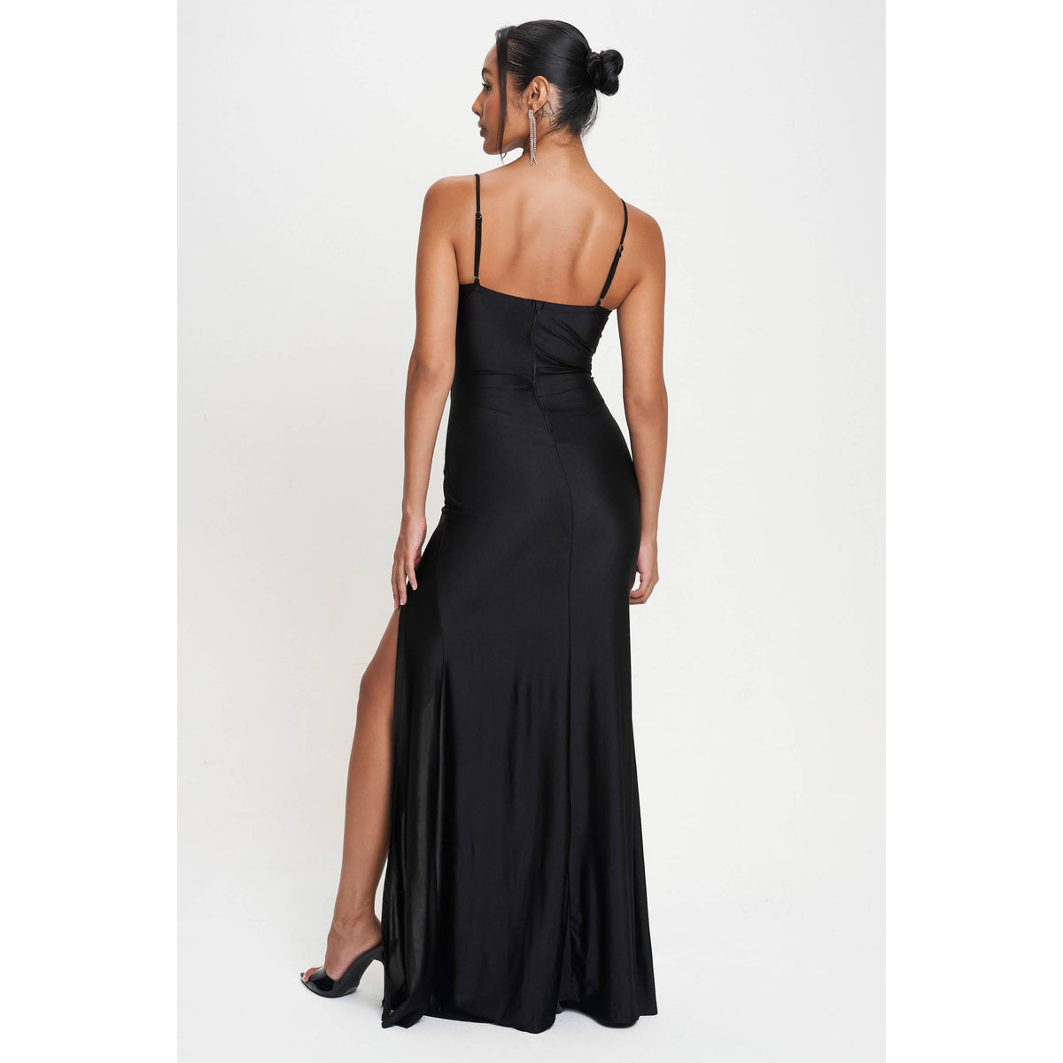 Women's black scalloped lace multi-way tie mermaid maxi dress – view 4