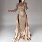 Women's red sequin long sleeve round neck maxi evening gown – alternate view