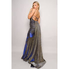 Women's black sequin mesh corset twist front train maxi dress