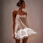 Women's white sequin tassel halter backless bodycon mini dress