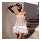Women's white sequin tassel halter backless bodycon mini dress – alternate view