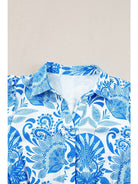 Women's Sky Blue Retro Floral Drawstring Ruffle Mini Dress - view 3