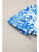 Women's Sky Blue Retro Floral Drawstring Ruffle Mini Dress - view 5