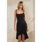 Women's black sleek ponte knit fitted midi dress – view 2