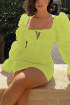 Women's red long sleeve mini dress with square neckline