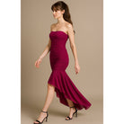 Women's magenta strapless glitter ruched mermaid maxi dress