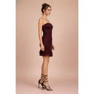 Women's burgundy strapless lace tiered ruffle bodycon mini dress – view 2