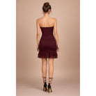Women's burgundy strapless lace tiered ruffle bodycon mini dress – view 3