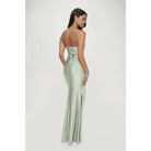 Women's sage strapless satin side twist corset maxi dress – view 3
