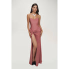 Women's sage strapless satin side twist corset maxi dress – view 4