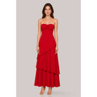 Women's sexy mauve strapless sweetheart tiered column maxi gown