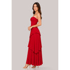 Women's sexy mauve strapless sweetheart tiered column maxi gown – view 3