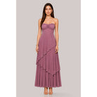 Women's sage strapless sweetheart tiered column maxi gown