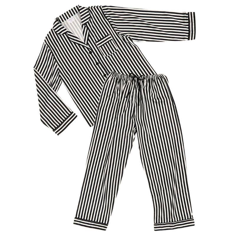 Women's striped satin full-length pajama set