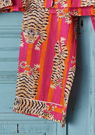 Women's orange and pink tiger stripe cotton pajama set – view 3