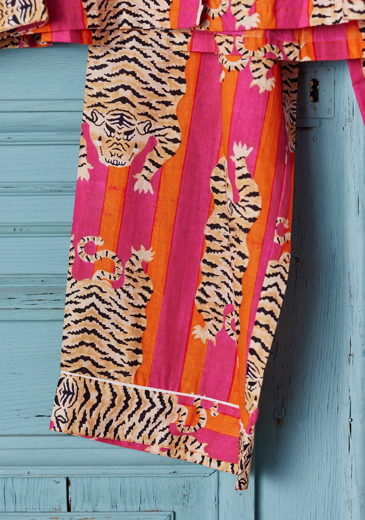 Women's orange and pink tiger stripe cotton pajama set – view 3