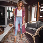 Women's black velvet lapel longline cardigan coat – alternate view