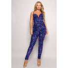 Women's multicolor velvet sequin curved V spaghetti strap jumpsuit