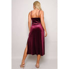 Women's burgundy velvet V-neck side slit slip dress – view 4