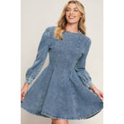 Women's blue washed denim long sleeve skater mini dress – photo 1