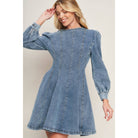 Women's blue washed denim long sleeve skater mini dress – photo 2