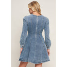 Women's blue washed denim long sleeve skater mini dress – photo 4