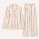 Women's beige rose watercolor floral long sleeve pajama set