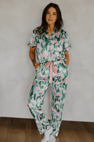 Women's pink watercolor tulip satin pajama set – view 2