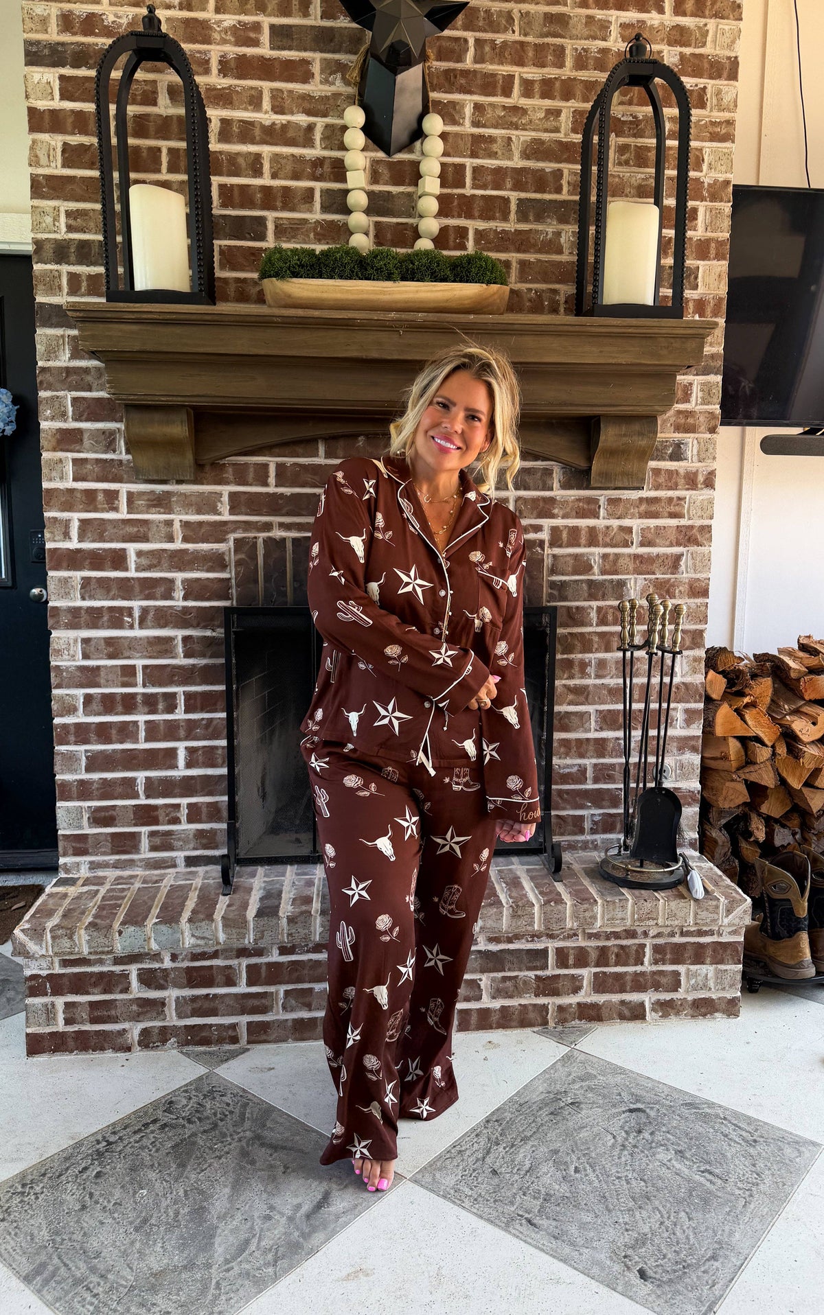 Women's multicolor western print button-up pajama set