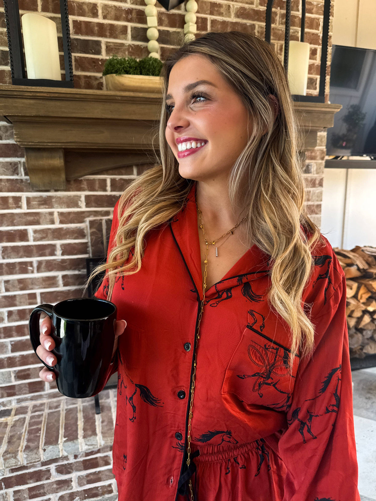 Women's multicolor western print button-up pajama set – view 3