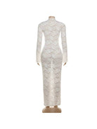 Women's White Lace Cross-Tie Long Sleeve Maxi Dress - view 3