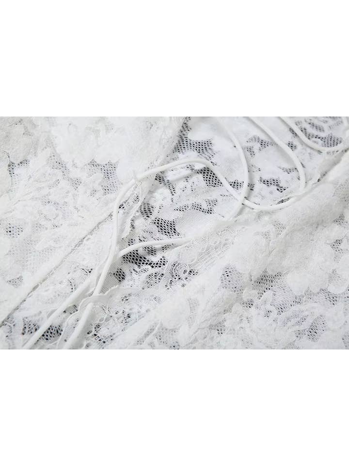 Women's White Lace Cross-Tie Long Sleeve Maxi Dress - view 5